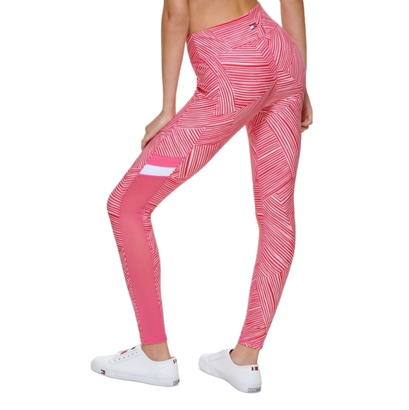 New Tommy Hilfiger Sport Pink Pocketed High Waist Pull-on Striped Leggings XXL - Picture 1 of 7